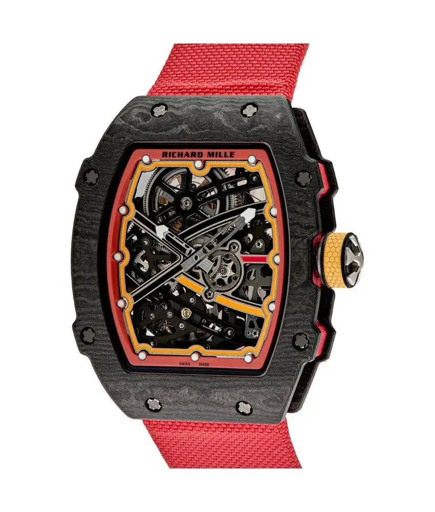 Richard Mille RM 67-02 Alexander Zverev replica watch front view with red elastic strap